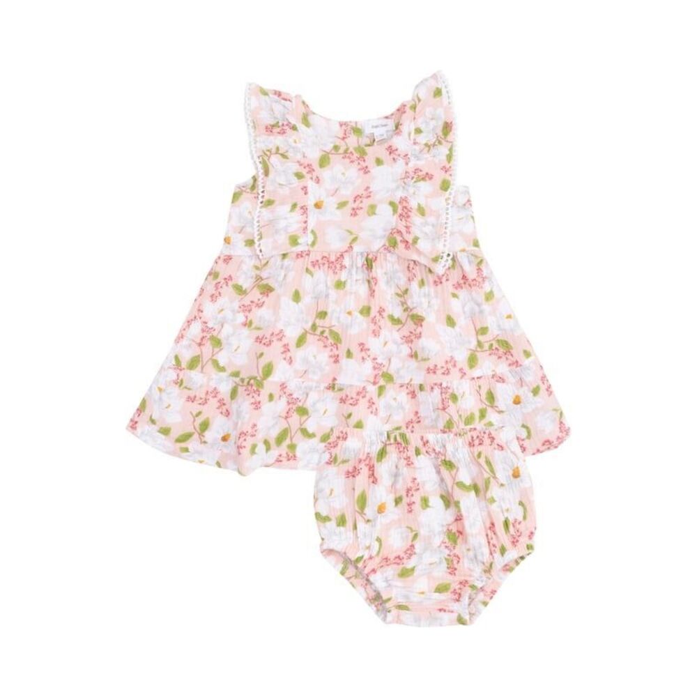 Angel Dear Baby Girl Magnolias Picot Trim Edged Dress and Bloomer 6-12M NWT